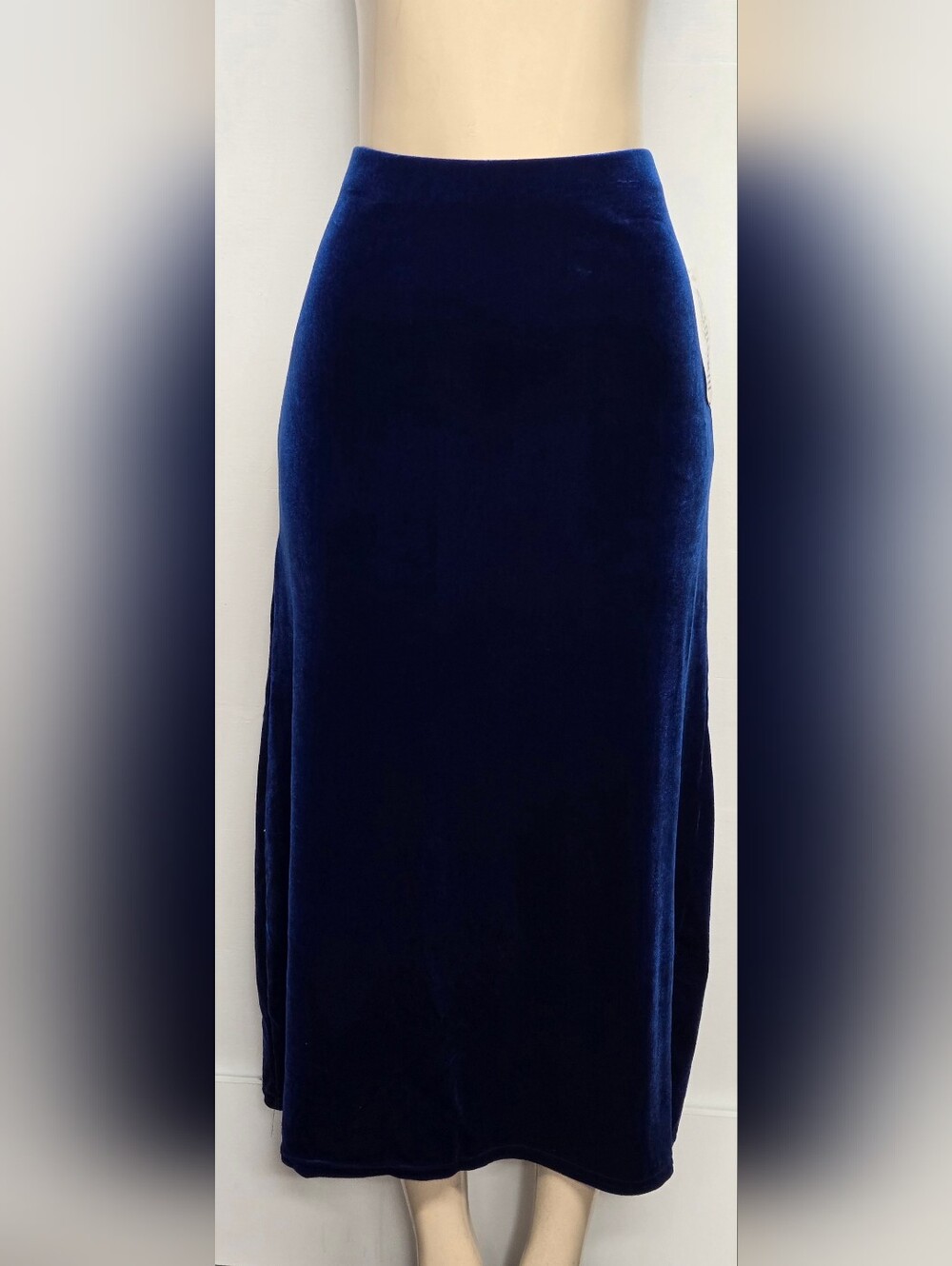 Smarty Fashions XL Vintage Long Skirt Soft Velvet Velour Sapphire Blue Stretch